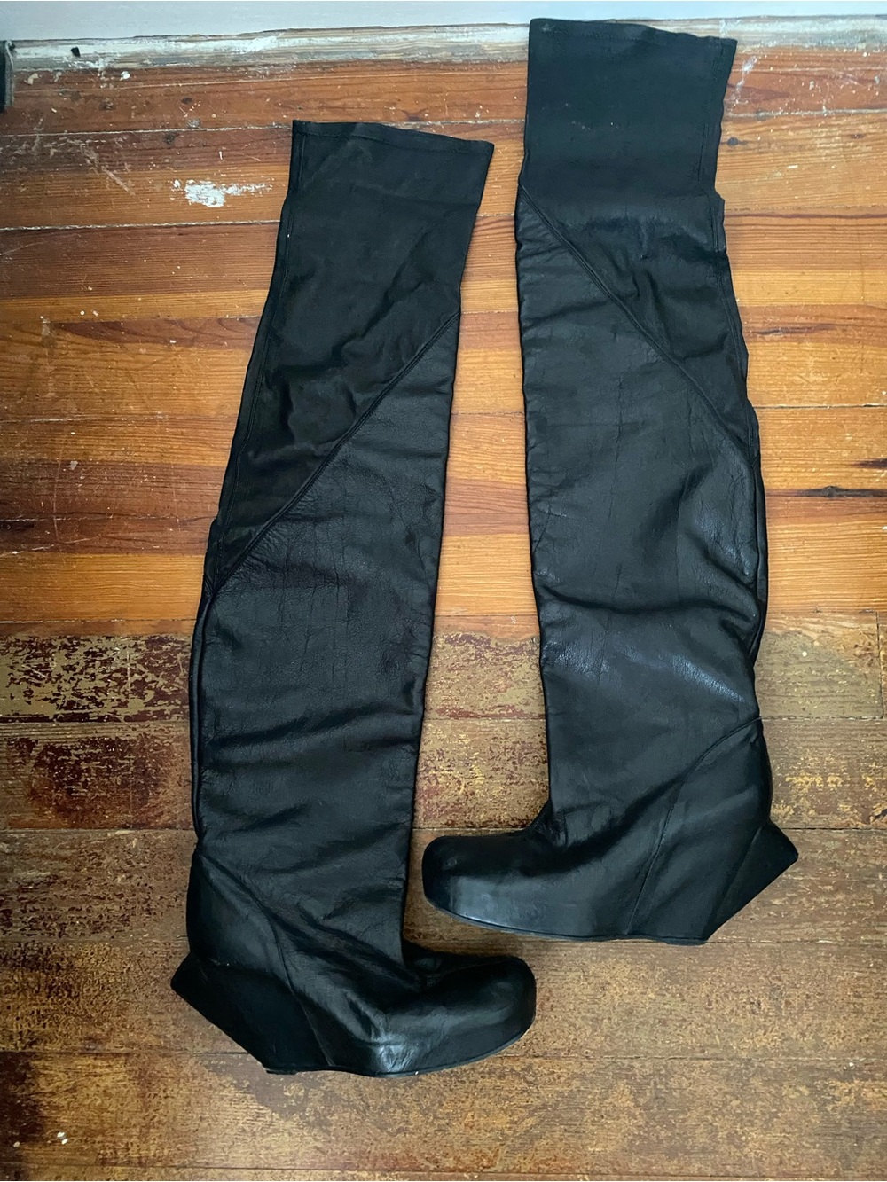 Rick Owens Black Over-the-Knee Wedge Boots